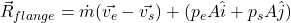 \vec{R}_{flange} = \dot{m}(\vec{v_e} - \vec{v_s}) + (p_e ​A \hat{i} + p_s ​A \hat{j})