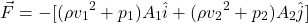 \begin{equation*} \vec{F} = -[(\rho {v_1}^2 + p_1)A_1 \hat{i} + (\rho {v_2}^2 + p_2)A_2 \hat{j}] \end{equation*}