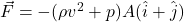 \vec{F} = - (\rho v^2 + p) A (\hat{i} + \hat{j})