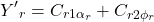 \begin{equation*} {Y'}_r = C_{r1 \alpha_r} + C_{r2 \phi_r} \end{equation*}