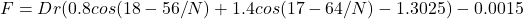 F = Dr(0.8 cos(18-56/N)+1.4 cos(17-64/N)-1.3025)-0.0015